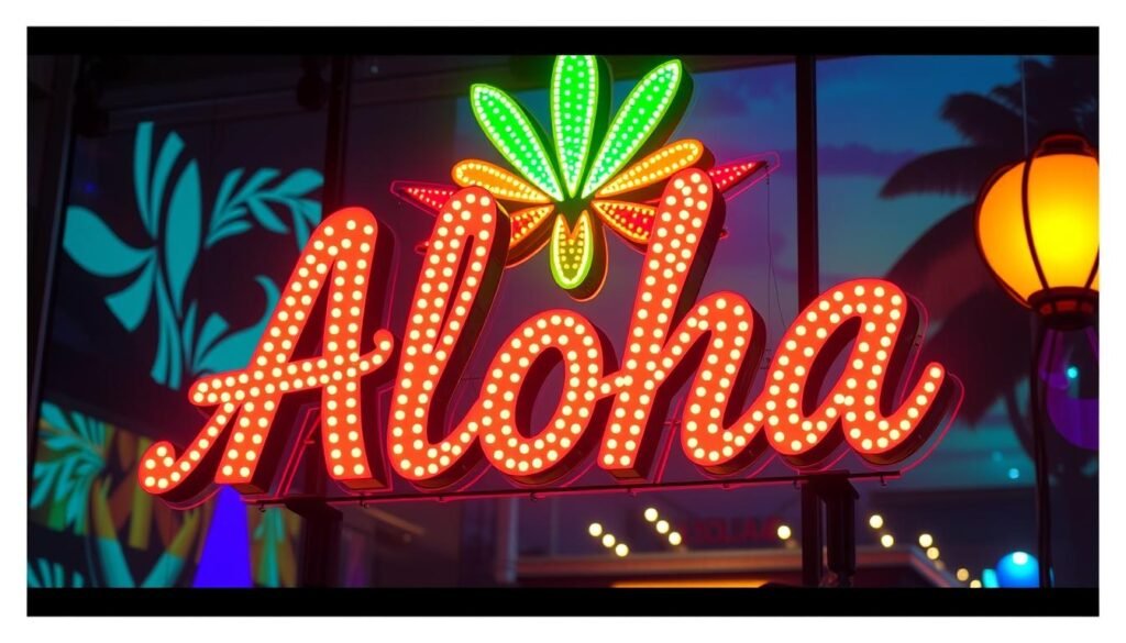 Generate an image of Aloha LED sign with high-quality display Generate an image of Aloha LED sign with high-quality display
