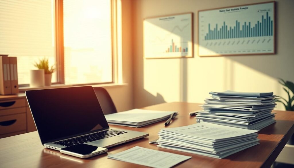 A neatly organized office desk with a laptop, a smartphone, and a stack of documents, all bathed in warm, natural lighting. The scene conveys a sense of productivity and financial stability. In the background, a wall-mounted display showcases financial charts and graphs, hinting at the analytical nature of the subject matter. The overall atmosphere is one of professionalism and confidence, reflecting the "通用技巧" (universal techniques) for improving the success rate of small-loan applications, regardless of the applicant's occupation. A neatly organized office desk with a laptop, a smartphone, and a stack of documents, all bathed in warm, natural lighting. The scene conveys a sense of productivity and financial stability. In the background, a wall-mounted display showcases financial charts and graphs, hinting at the analytical nature of the subject matter. The overall atmosphere is one of professionalism and confidence, reflecting the "通用技巧" (universal techniques) for improving the success rate of small-loan applications, regardless of the applicant's occupation.