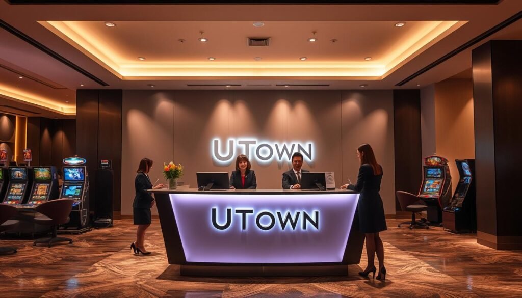 A professional customer service desk staffed by knowledgeable UTown representatives, set against a backdrop of an elegant, modern gaming lounge. The staff greet visitors warmly, ready to assist with any inquiries or issues. Soft lighting casts a welcoming glow, while sleek, high-tech equipment and displays convey a sense of sophistication. The atmosphere is one of attentive, personalized service, designed to make players feel valued and well-cared for. Attention to detail and a genuine commitment to problem-solving are evident in every interaction. A professional customer service desk staffed by knowledgeable UTown representatives, set against a backdrop of an elegant, modern gaming lounge. The staff greet visitors warmly, ready to assist with any inquiries or issues. Soft lighting casts a welcoming glow, while sleek, high-tech equipment and displays convey a sense of sophistication. The atmosphere is one of attentive, personalized service, designed to make players feel valued and well-cared for. Attention to detail and a genuine commitment to problem-solving are evident in every interaction.